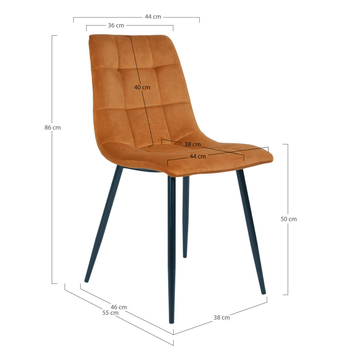 STOLSET 2 styck sammet  - svart/senapsgul, Modern, metall/textil (44/86/55cm) - MID.YOU