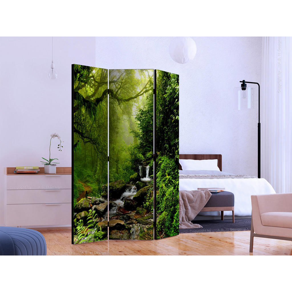 Thumbnail - artgeist Paravent, Grün, Dunkelgrün, Holz, Kunststoff, Textil, Kiefer, massiv, Bäume, 135x172x3 cm, Motiv auf Vorder- un...