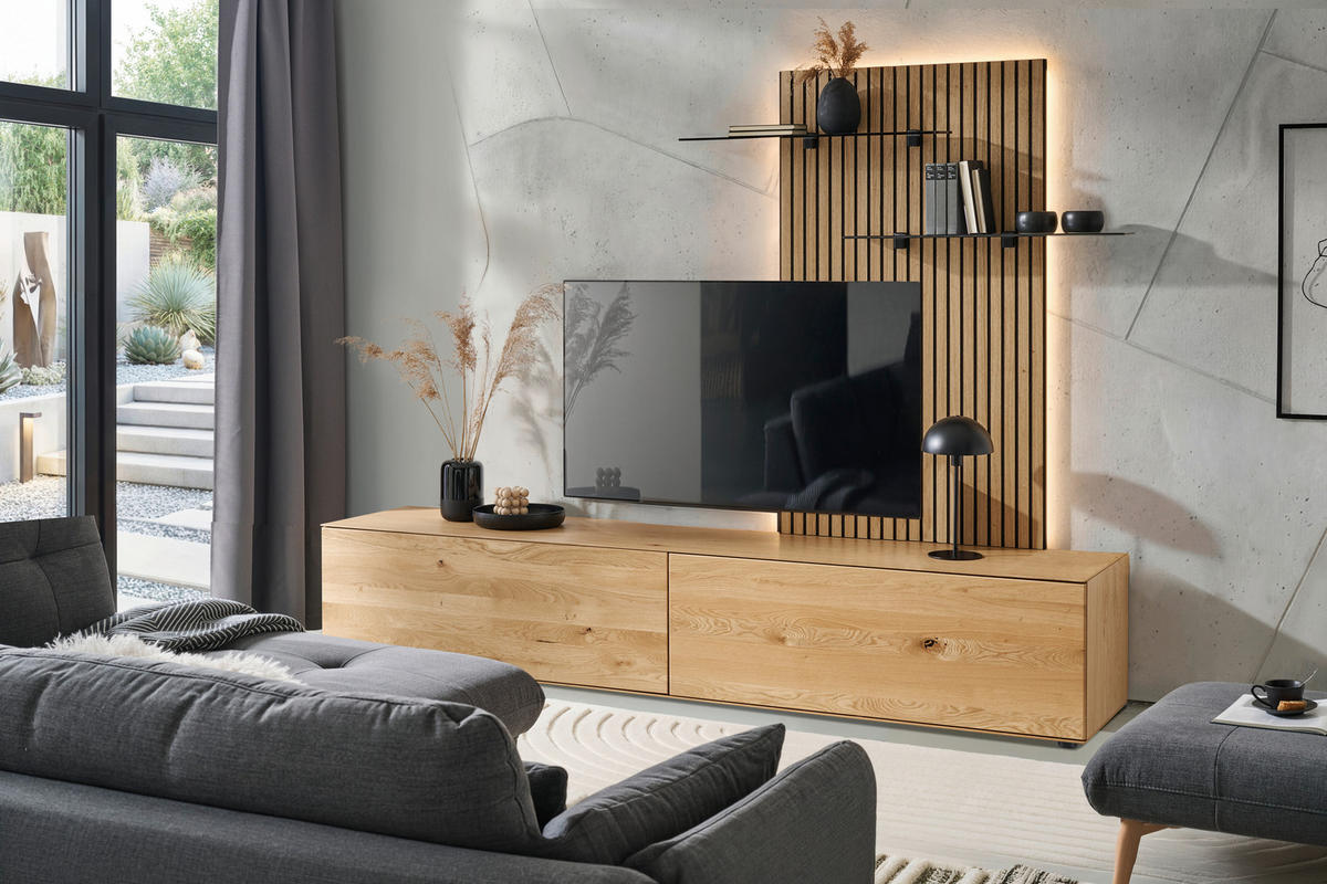 WOHNWAND 2-teilig  in Eichefarben  242/160/50 cm  - Eichefarben, Design, Glas/Holz (242/160/50cm) - Dieter Knoll