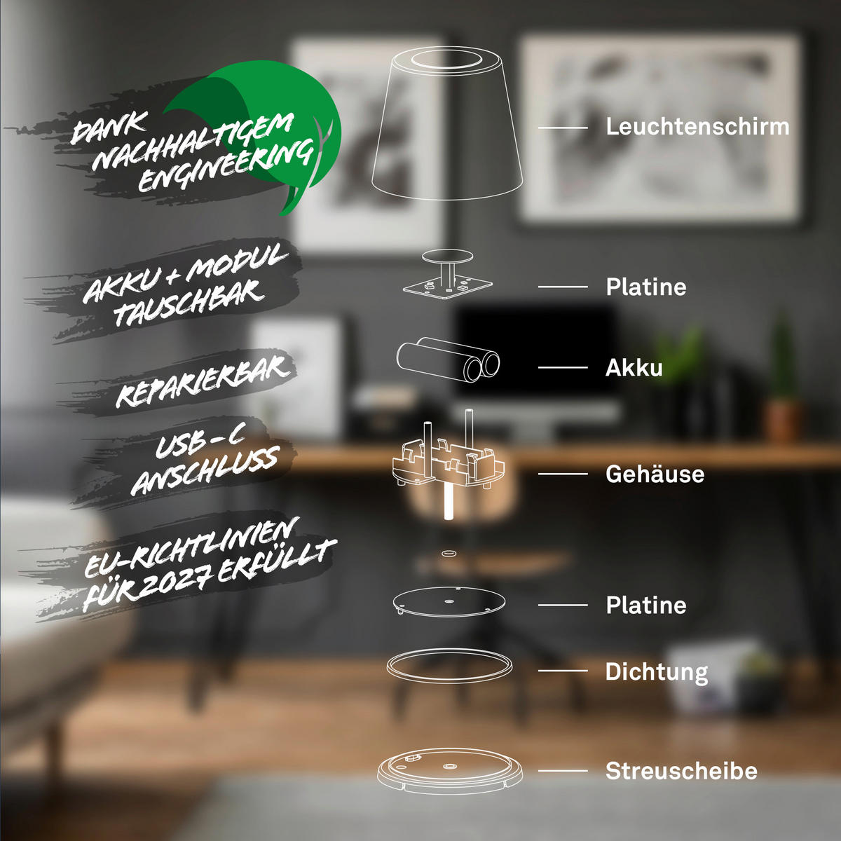 AKKU-STEHLEUCHTE 21/126 cm    - Schwarz, Design, Kunststoff/Metall (21/126cm)