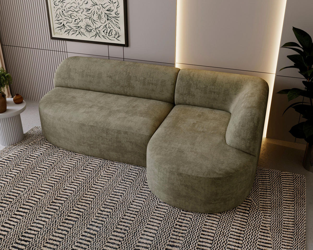 ECKSOFA Chenille Grün  - Schwarz/Grün, Design, Kunststoff/Textil (218/156cm) - Livetastic