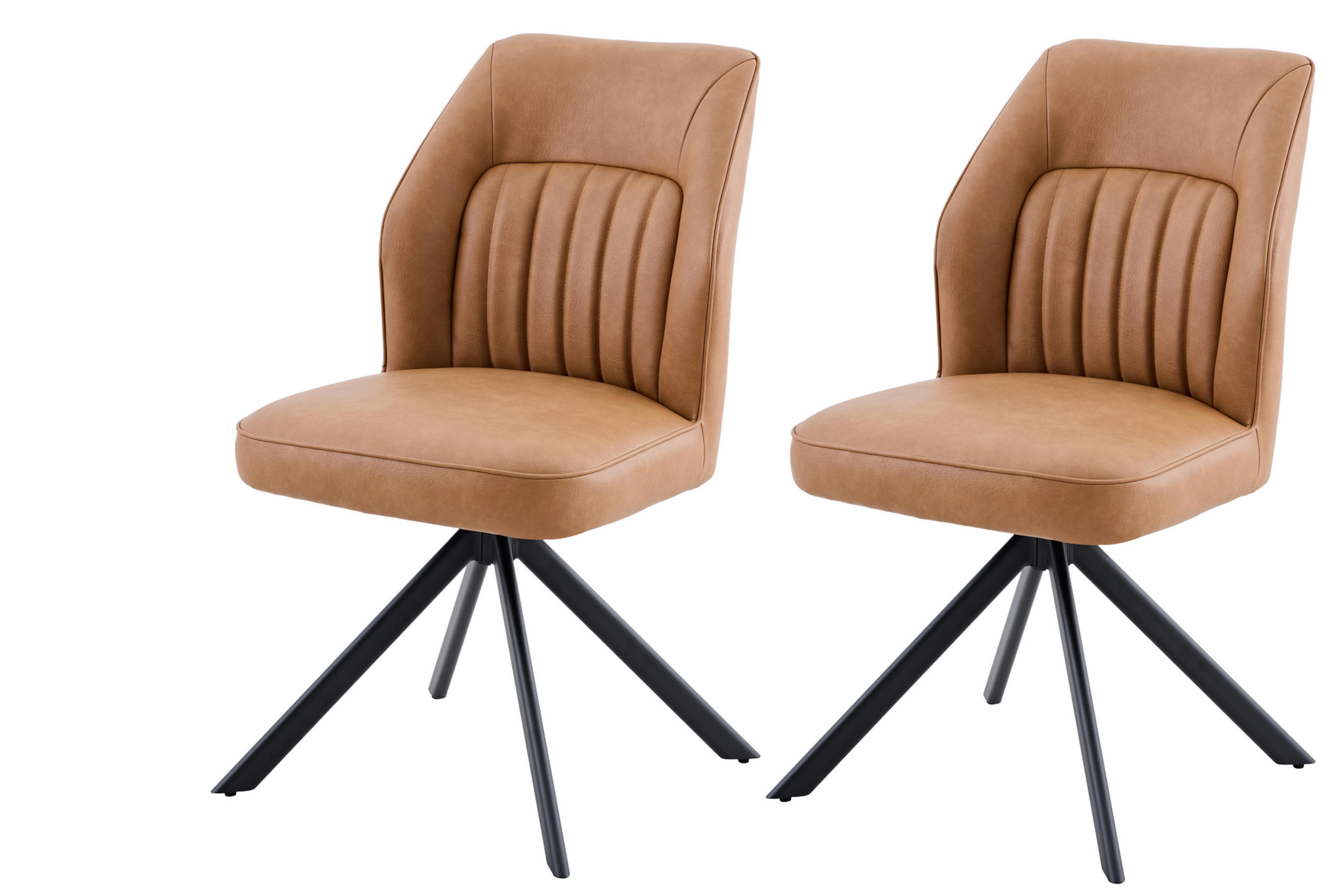 STUHL-SET 2 Stück  in Stahl Lederlook  - Cognac/Schwarz, MODERN, Textil/Metall (51/92/65cm) - MID.YOU