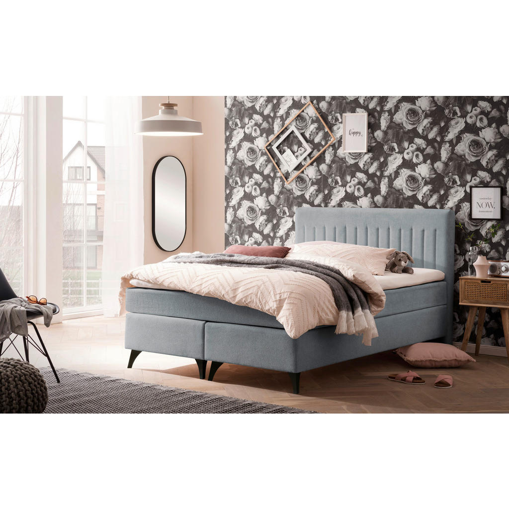 Thumbnail - Boxxx Boxspringbett, Platin, Textil, H2, Höhe ca. 17 cm, 140x200 cm, Stoffauswahl, Topper durchgehend, Matratze in versc...