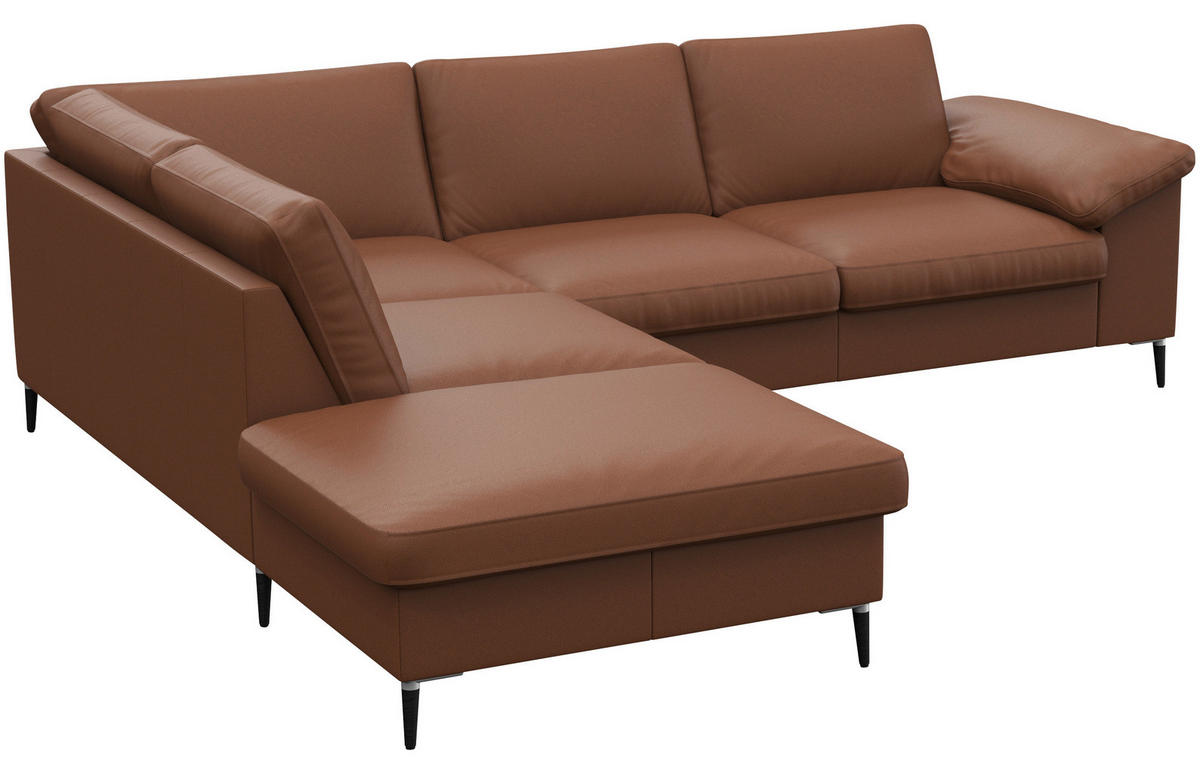 ECKSOFA Kastanienfarben Echtleder  - Kastanienfarben/Schwarz, Design, Leder/Metall (225/247cm) - Livetastic