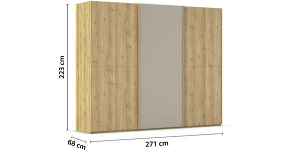 SCHWEBETÜRENSCHRANK 270/223/68 cm 3-türig Eichefarben, Fango  - Fango/Eichefarben, Design, Glas/Holz (270/223/68cm) - Novel