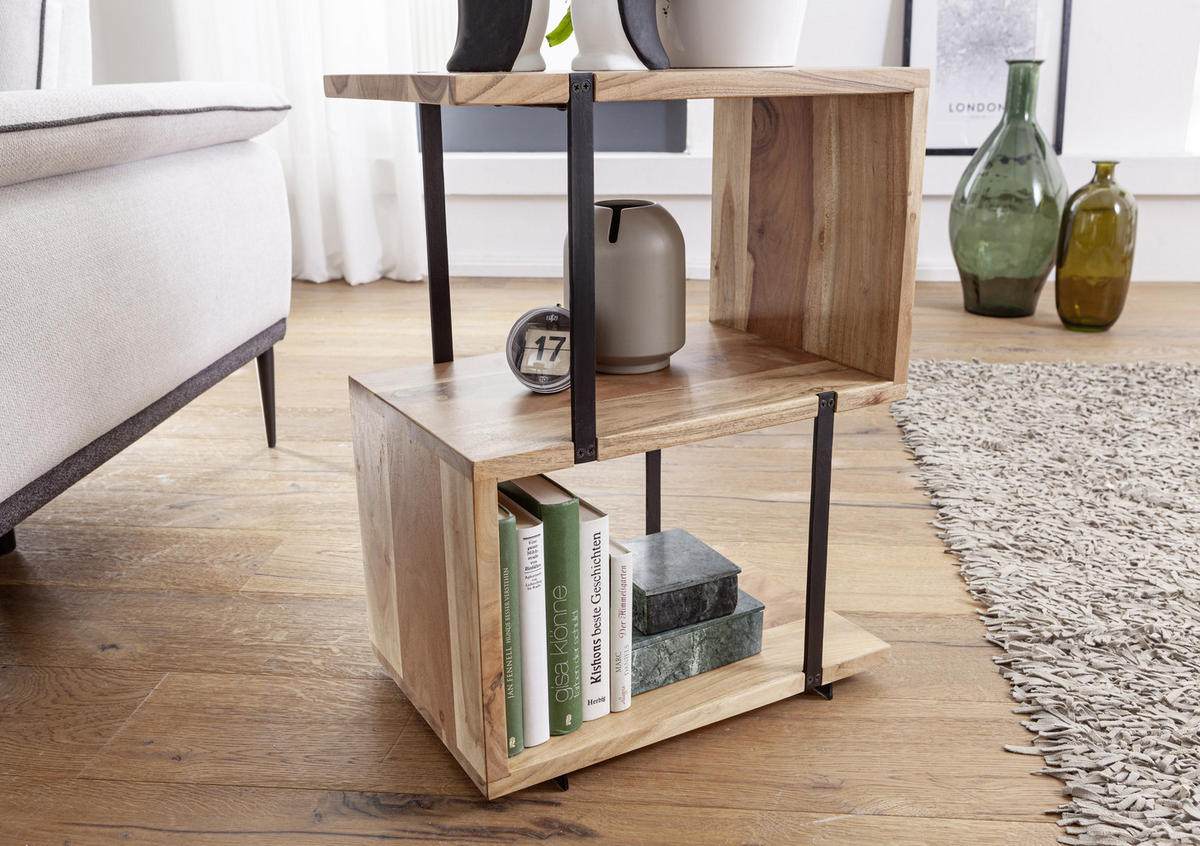 BEISTELLTISCH 45/30/60 cm Akazie massiv Akaziefarben rechteckig  - Schwarz/Akaziefarben, MODERN, Holz/Metall (45/30/60cm) - MID.YOU