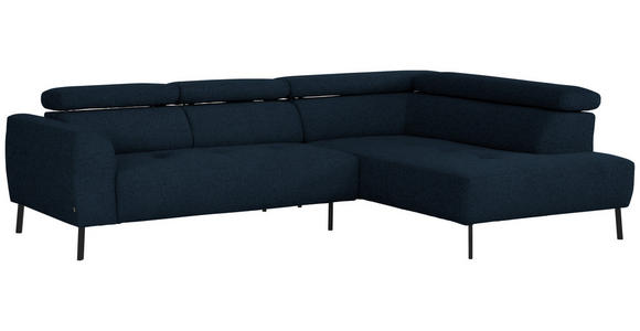 ECKSOFA in Chenille Dunkelblau  280/205 cm  - Schwarz/Dunkelblau, Design, Textil/Metall (280/205cm) - Xora