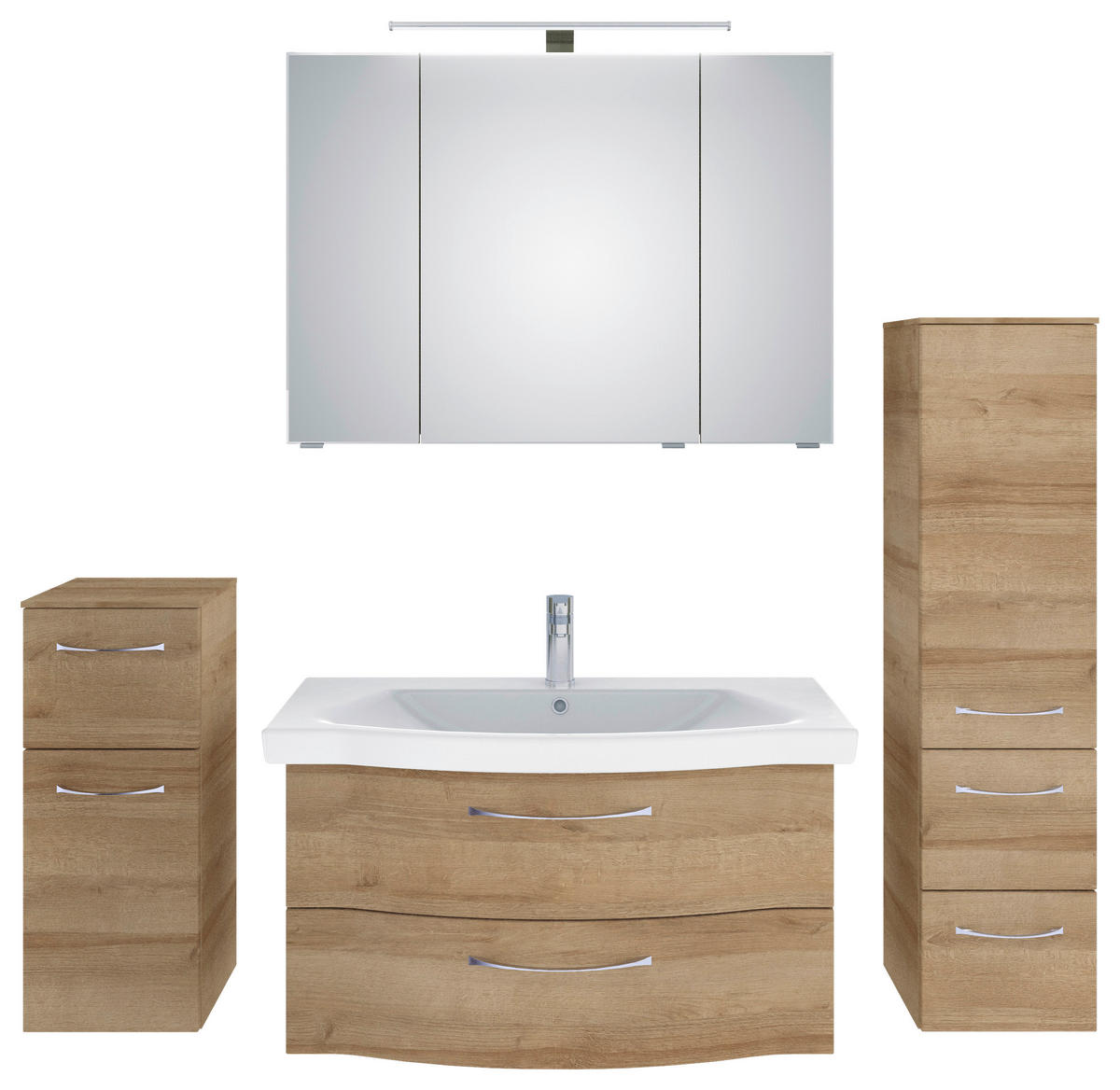 BADEZIMMER 5-teilig  in 158 cm  - Chromfarben/Eichefarben, KONVENTIONELL, Glas/Keramik (158cm) - Pelipal