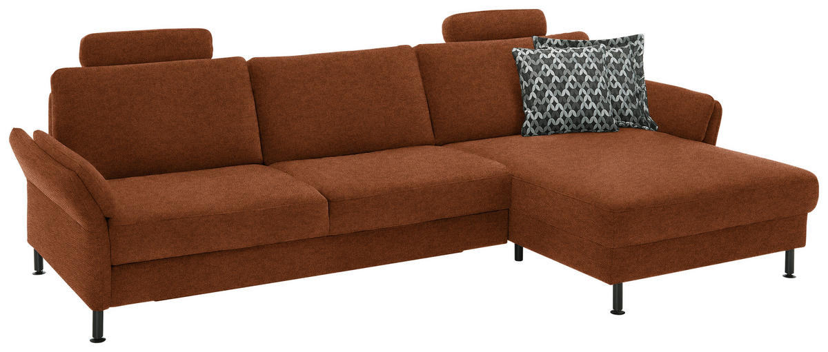 ECKSOFA Chenille, Flachgewebe Rostfarben  - Rostfarben/Schwarz, Design, Textil/Metall (316/175cm) - Dieter Knoll