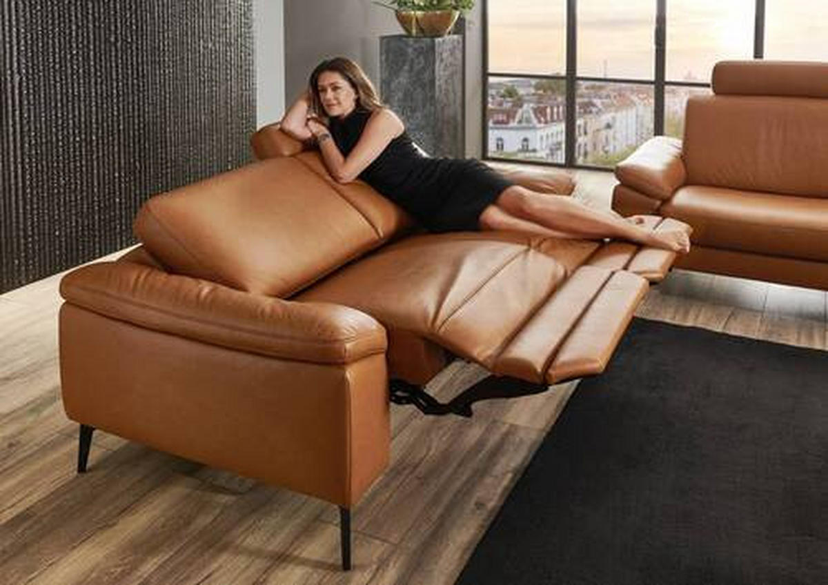 2,5-SITZER in Leder Cognac  - Cognac/Schwarz, Design, Leder/Metall (196/88/100cm) - Valdera