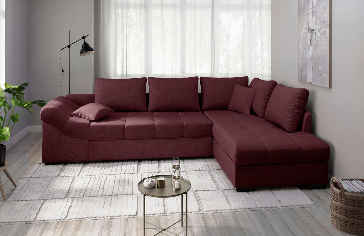 ECKSCHLAFSOFA in Bordeaux Textil   - Bordeaux/Schwarz, Modern, Holz/Textil (298/202cm) - MID.YOU