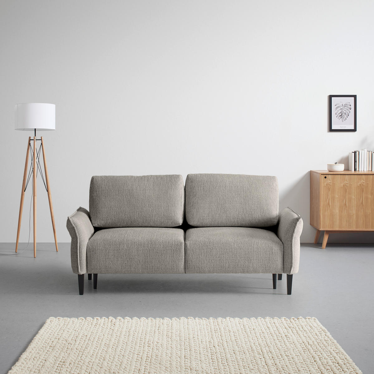 3-SITZER-SOFA Webstoff Dunkelgrau  - Dunkelgrau/Creme, Modern, Holz/Textil (183/85/92cm) - MID.YOU