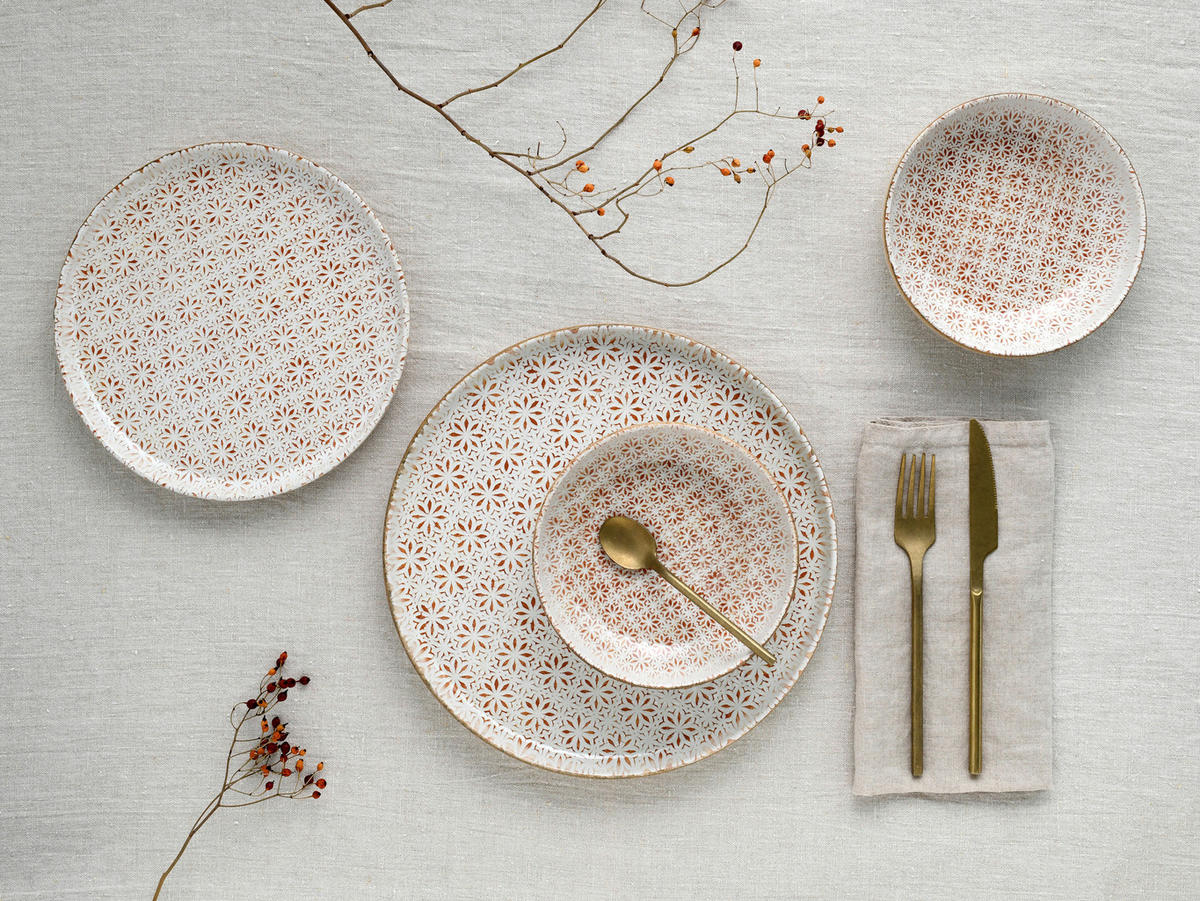 TAFELSERVICE Uno Emiliana 12-teilig  - Creme/Rosa, Basics, Keramik - Creatable
