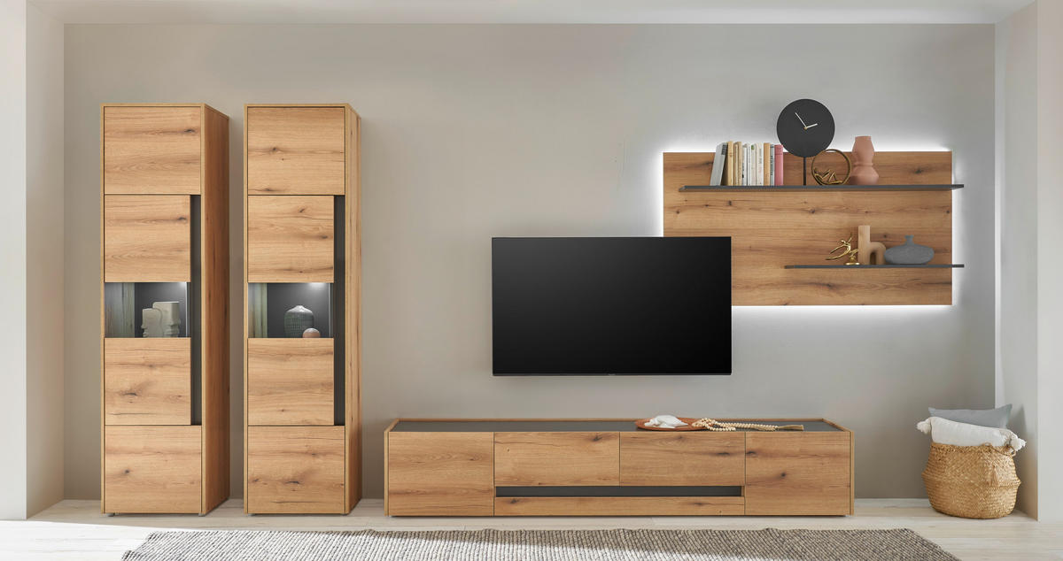 VITRINE  in Anthrazit, Eichefarben  - Eichefarben/Anthrazit, Design, Holzwerkstoff/Kunststoff (50/200/40cm) - Modante