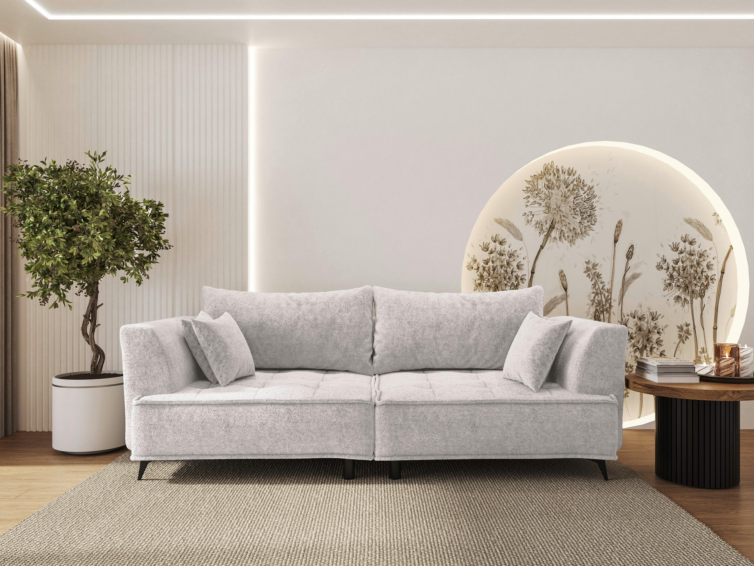 BIGSOFA Chenille Hellgrau  - Hellgrau/Schwarz, Design, Textil/Metall (250/90/120cm) - home24