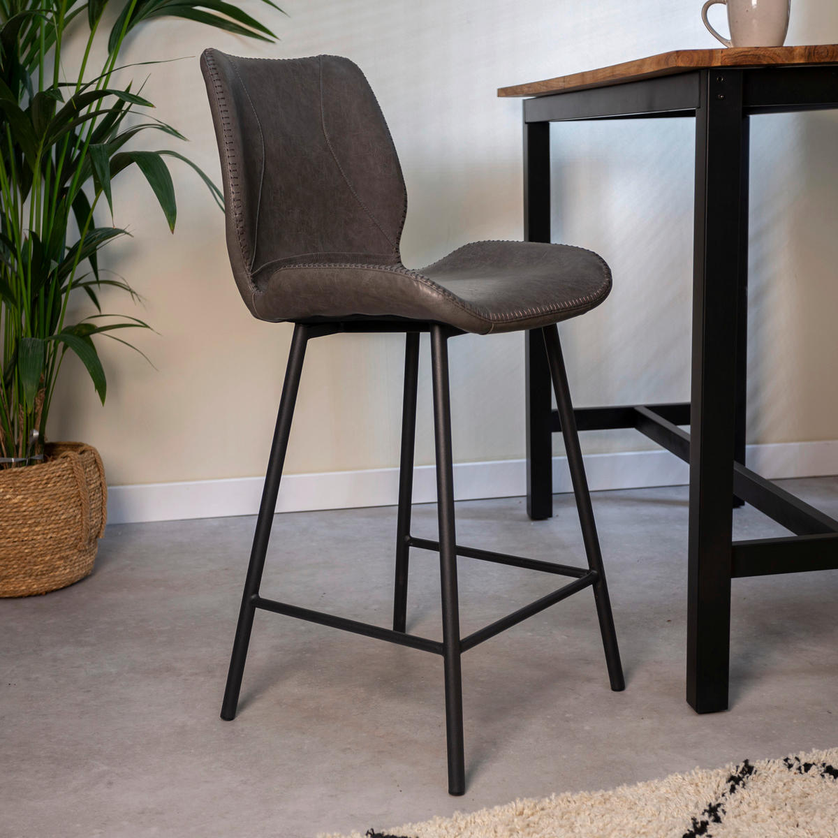 BARHOCKER-SET Lederlook Anthrazit  - Anthrazit/Schwarz, KONVENTIONELL, Kunststoff/Textil (47/99/40cm) - MID.YOU