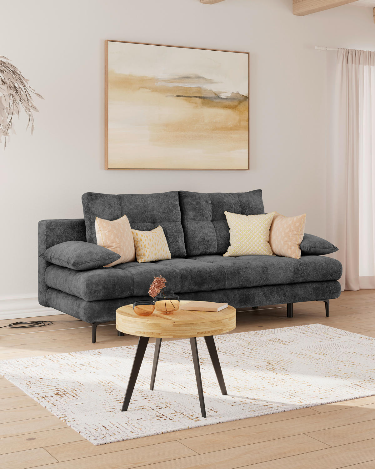 SCHLAFSOFA  mit Liegefunktion, Schlafen auf Sitzhöhe, Rücken echt Chenille Schwarz  - Schwarz, KONVENTIONELL, Textil/Metall (203/94/96cm) - Carryhome