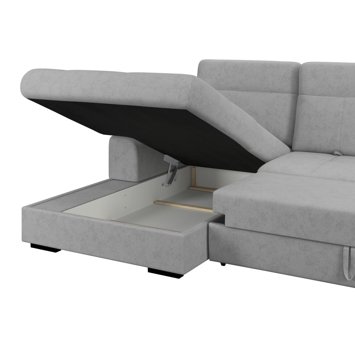 ECKSOFA Grau Chenille Rücken echt, Kopfteilverstellung  - Schwarz/Grau, KONVENTIONELL, Holz/Textil (203/286cm) - MID.YOU