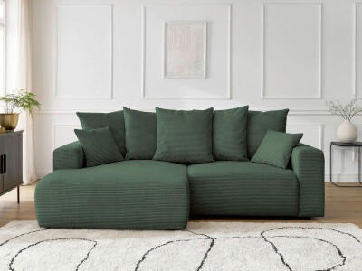 ECKSOFA Ottomane links  ATILLA Dunkelgrün Cord  - Dunkelgrün/Schwarz, MODERN, Kunststoff/Textil (149/244cm)