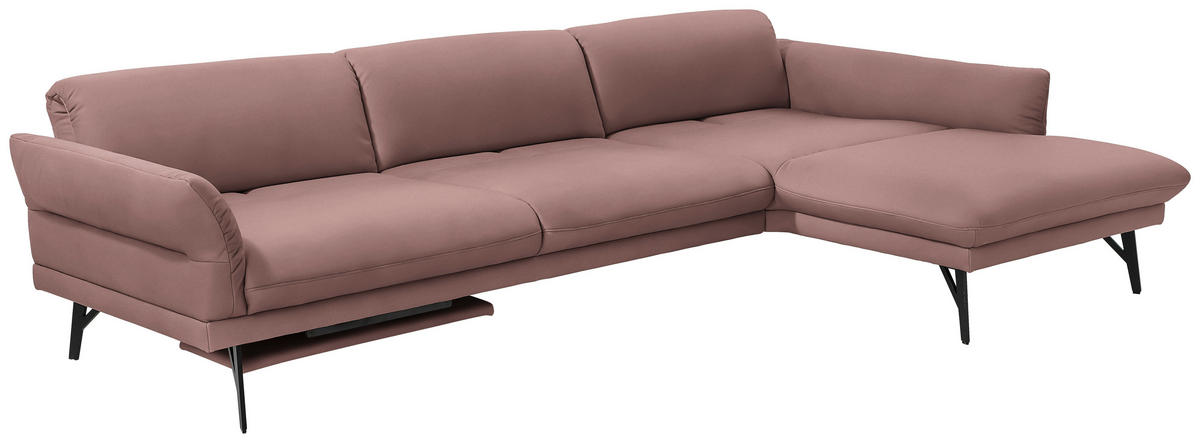 ECKSOFA in Echtleder Beere  - Beere/Anthrazit, Design, Leder/Metall (308/173cm) - Joop!