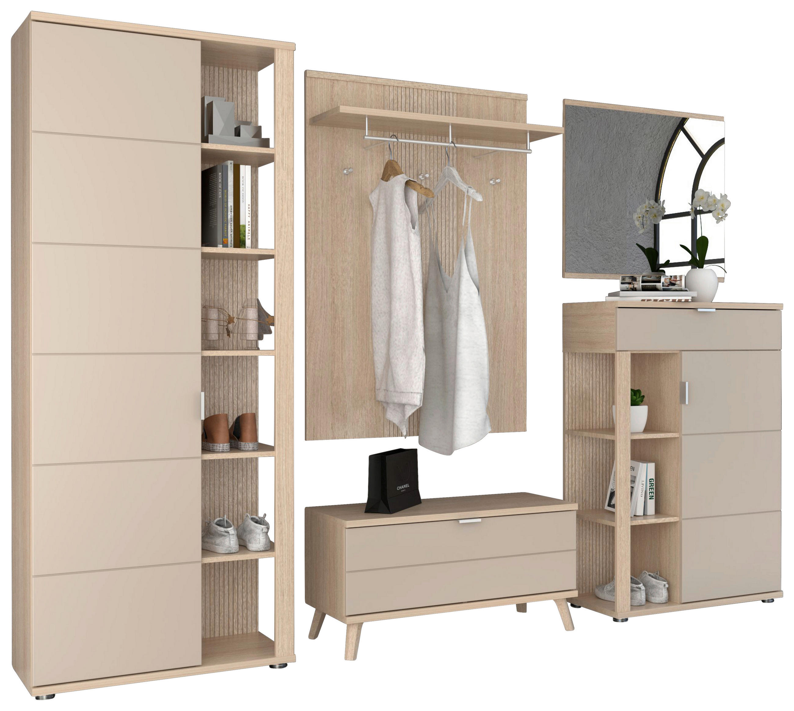 GARDEROBE 6-teilig  in 280/199/38 cm  - Kaschmir/Eichefarben, Design, Holzwerkstoff (280/199/38cm) - Stylife