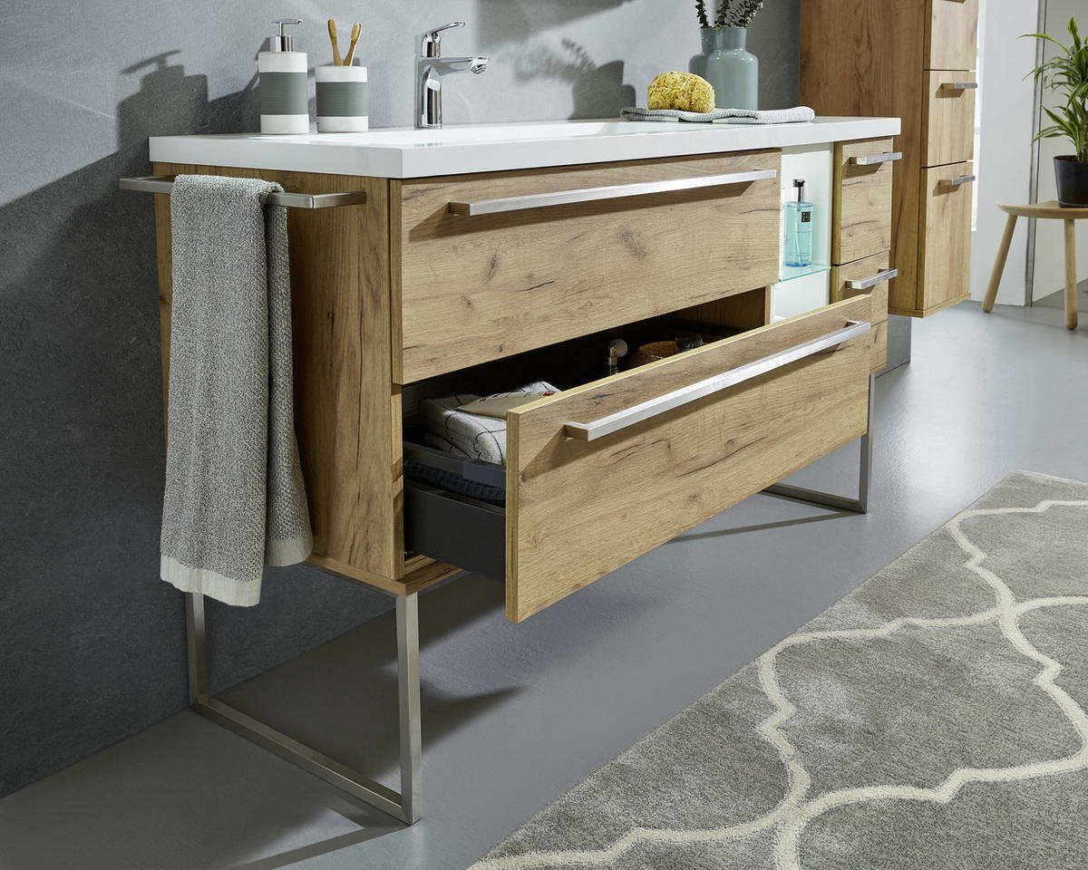 BADEZIMMER  in 145 cm  - Eichefarben/Weiß, Basics, Glas/Holzwerkstoff (145cm) - Dieter Knoll