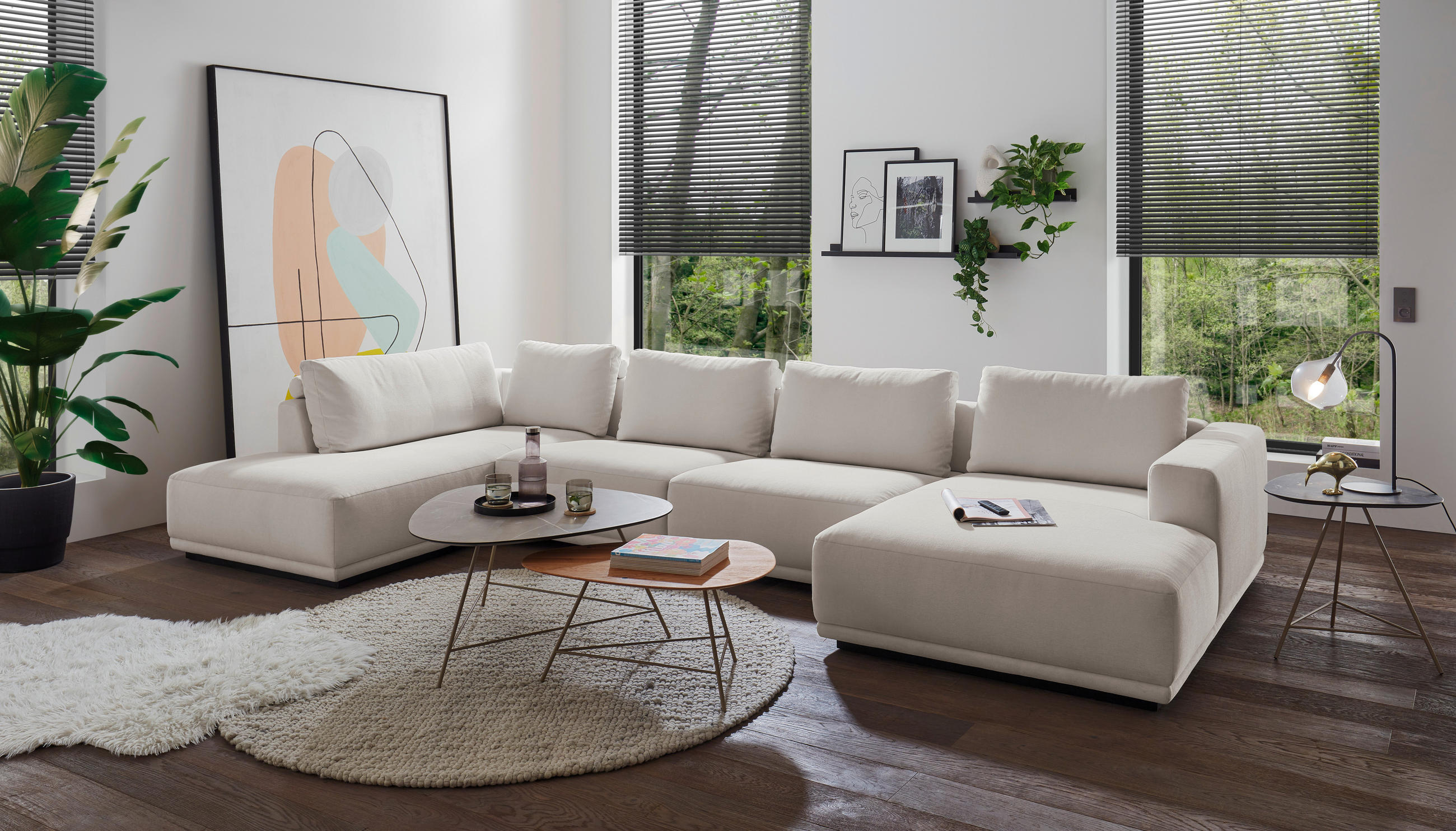 WOHNLANDSCHAFT Weiß Chenille  - Schwarz/Weiß, Design, Kunststoff/Textil (204/397/166cm) - Musterring