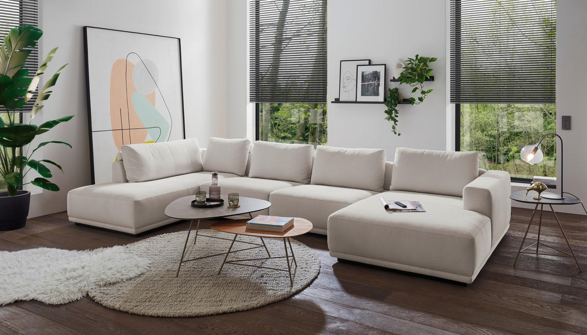 WOHNLANDSCHAFT Weiß Chenille  - Schwarz/Weiß, Design, Kunststoff/Textil (204/397/166cm) - Musterring