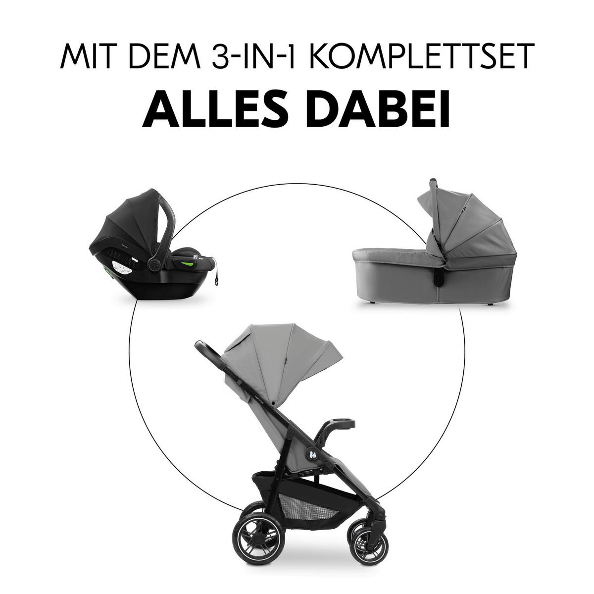 KINDERWAGENSET  Shop N Care Trio Set  Grey  - Schwarz/Grau, Basics, Kunststoff/Textil (52/110/91cm) - Hauck