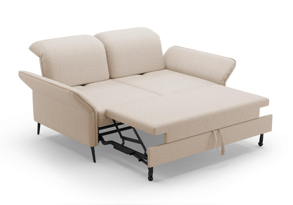 2,5-SITZER in Flachgewebe Creme  - Creme/Schwarz, Konventionell, Textil/Metall (189/92/123cm) - Sit & More