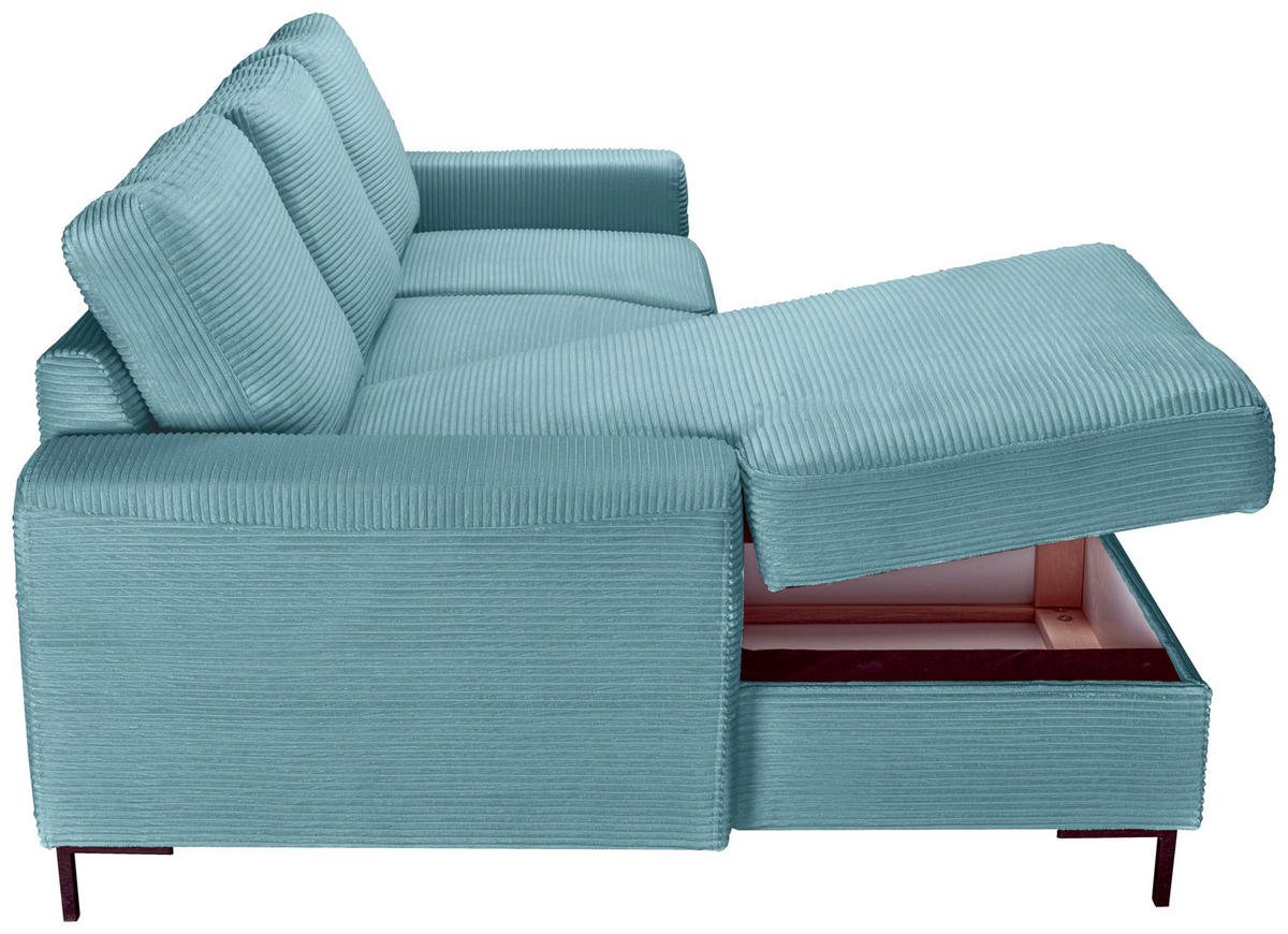 ECKSOFA Türkis Cord  - Türkis/Schwarz, KONVENTIONELL, Textil/Metall (150/240cm) - Carryhome