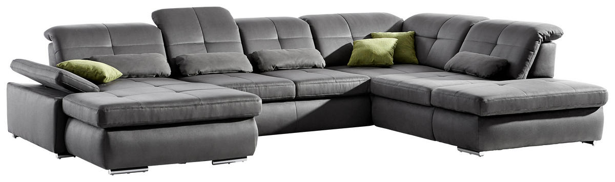 WOHNLANDSCHAFT Grau Mikrofaser  - Chromfarben/Grau, Design, Textil (195/371/260cm) - Beldomo Style