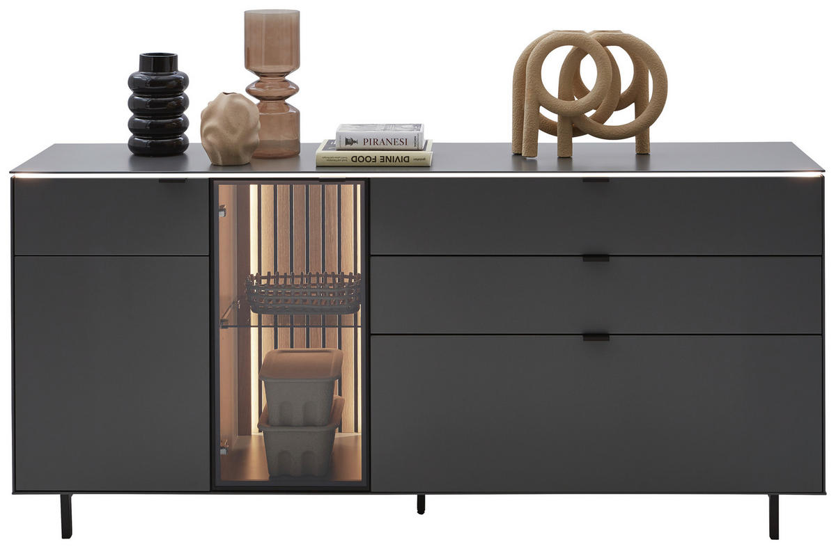 SIDEBOARD RIANI 186,2/86,1/46 cm 3 Schublade(n)  - Anthrazit/Schwarz, Design, Glas/Holz (186,2/86,1/46cm) - Dieter Knoll