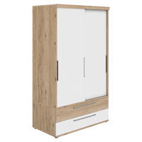 SCHIEBETÜRENSCHRANK 124/207/64 cm,  in Weiß, Eichefarben, 2 Tür(en)  - Eichefarben/Silberfarben, Design, Holzwerkstoff/Metall (124/207/64cm) - Paidi