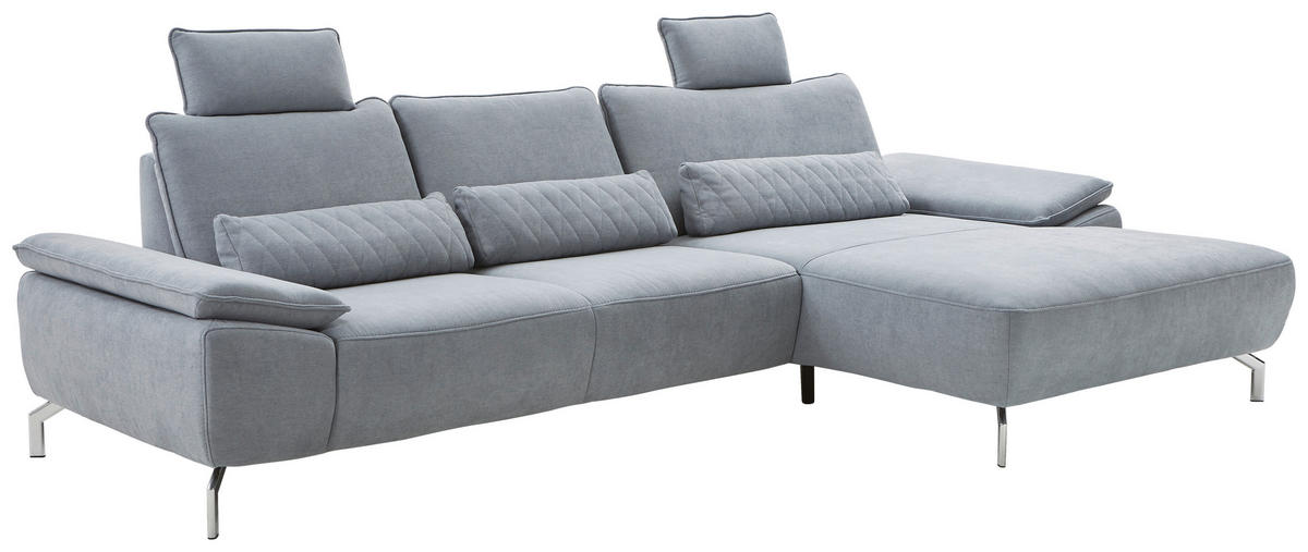 ECKSOFA MR 270 Pastellblau Chenille  - Chromfarben/Pastellblau, Design, Textil/Metall (335/181cm) - Musterring