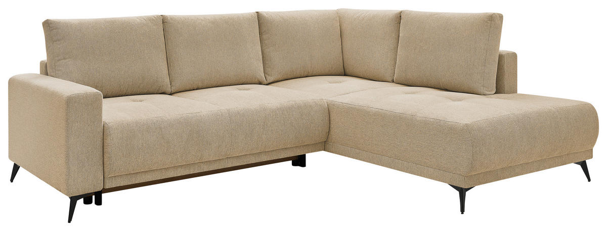 ECKSOFA RAFAEL Hellbraun Struktur Rückenkissen, Bettkasten  - Hellbraun/Schwarz, Design, Textil/Metall (269cm) - P & B