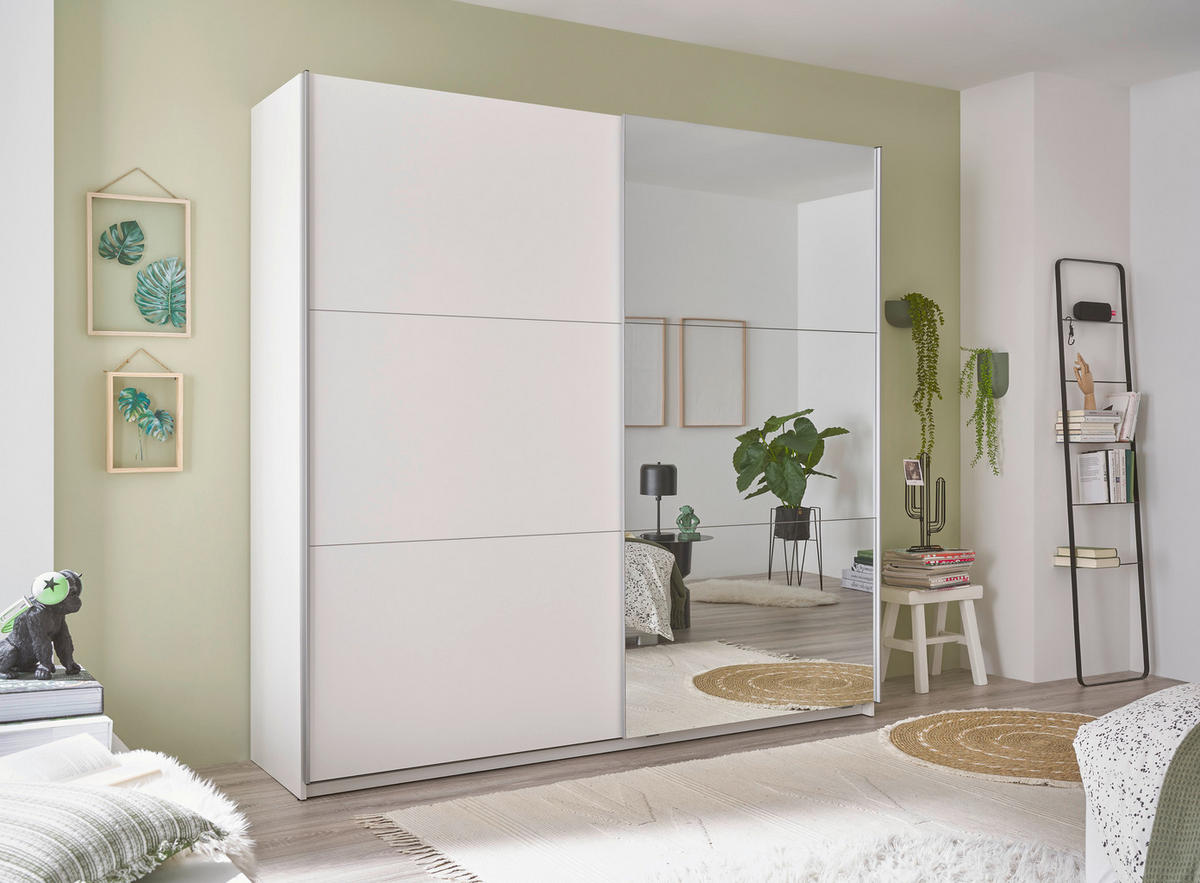 SCHWEBETÜRENSCHRANK in Weiss  - Weiss/Alufarben, Modern, Holzwerkstoff/Metall (208,2/205/57,4cm) - MID.YOU
