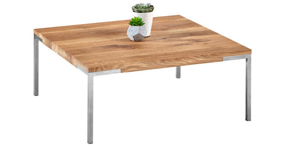 COUCHTISCH Eiche massiv 80/80/33,5 cm quadratisch Eichefarben, Edelstahlfarben  - Edelstahlfarben/Eichefarben, Design, Holz/Metall (80/80/33,5cm) - Novel