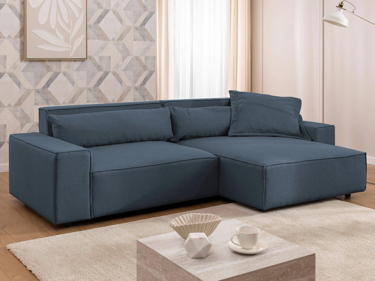 ECKSOFA Curduroy in Webstoff Blau Rückenkissen  251/142 cm  - Blau/Schwarz, Design, Kunststoff/Textil (251/142cm) - P & B