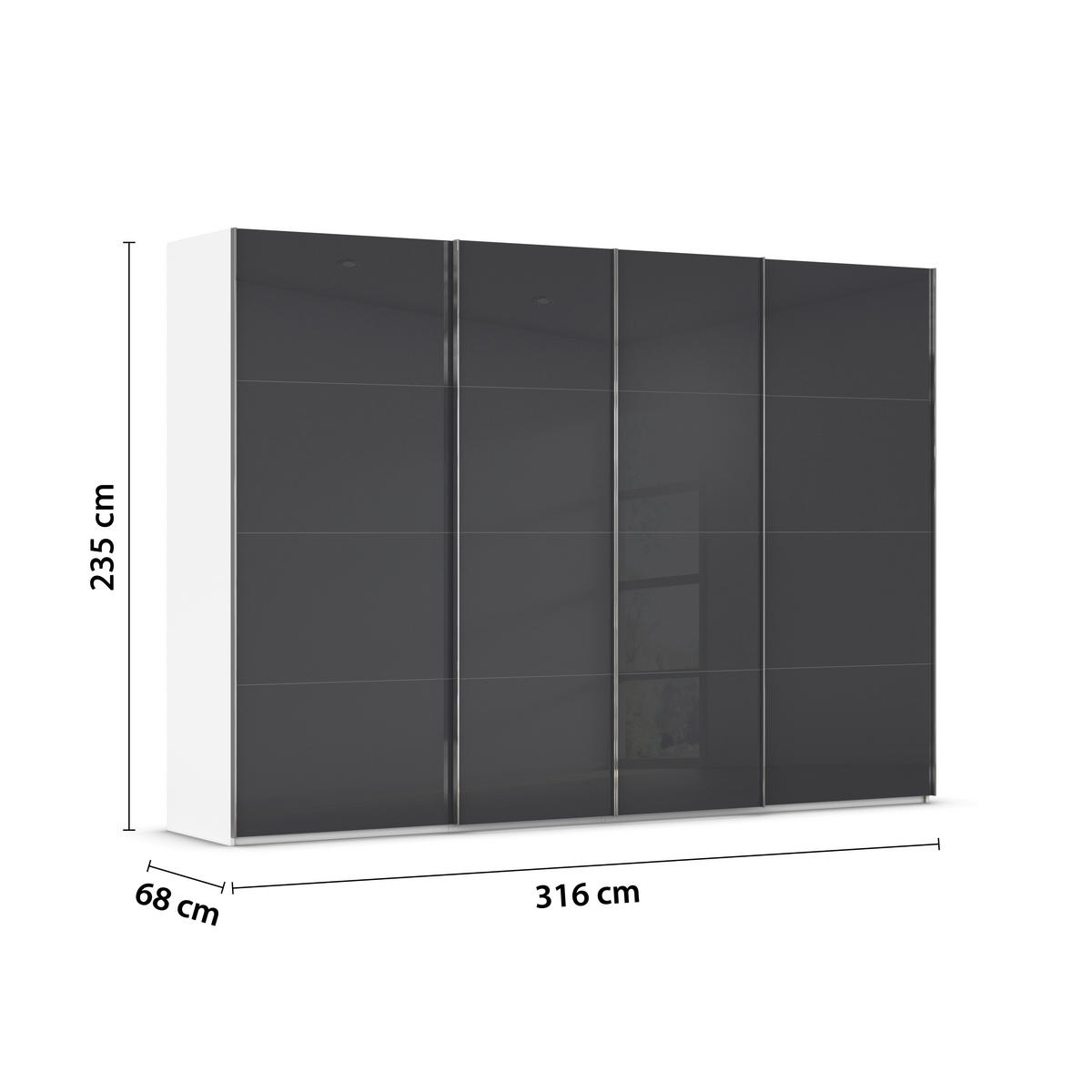 SCHWEBETÜRENSCHRANK 316/235/68 cm 4-türig Grau, Weiß  - Chromfarben/Weiß, Design, Glas/Holzwerkstoff (316/235/68cm) - Novel