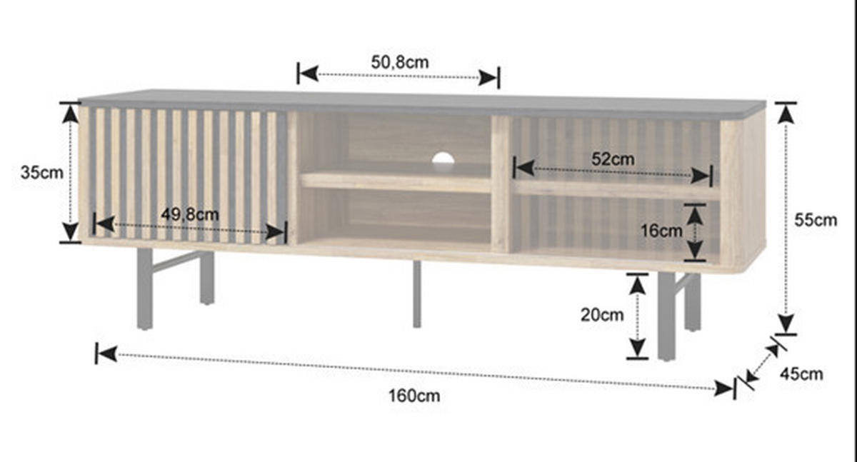 LOWBOARD  in 160/55/45 cm  - Schwarz/Akaziefarben, LIFESTYLE, Holz/Metall (160/55/45cm) - Landscape