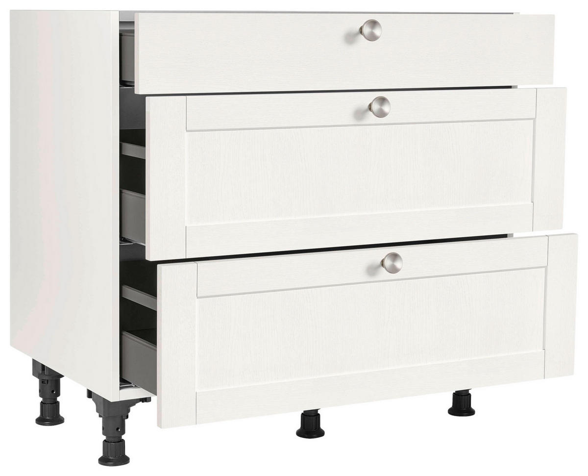 SCHUBKASTENUNTERSCHRANK 90/87/56 cm  in Weiß  - Edelstahlfarben/Weiß, MODERN, Holzwerkstoff/Metall (90/87/56cm) - Nobilia