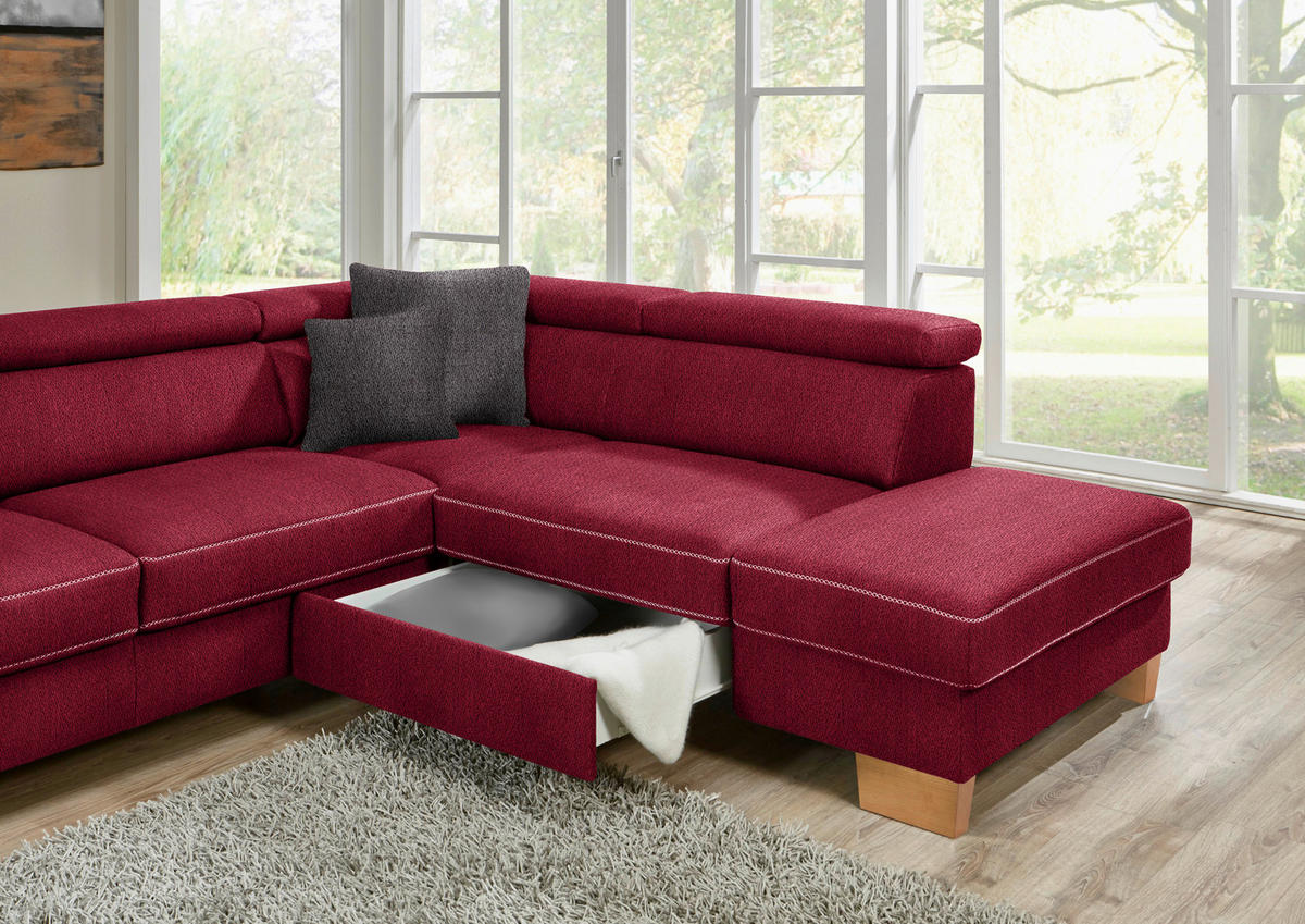 ECKSOFA in Mikrofaser Rot  - Eichefarben/Beige, Natur, Holz/Textil (226/273cm) - Beldomo System