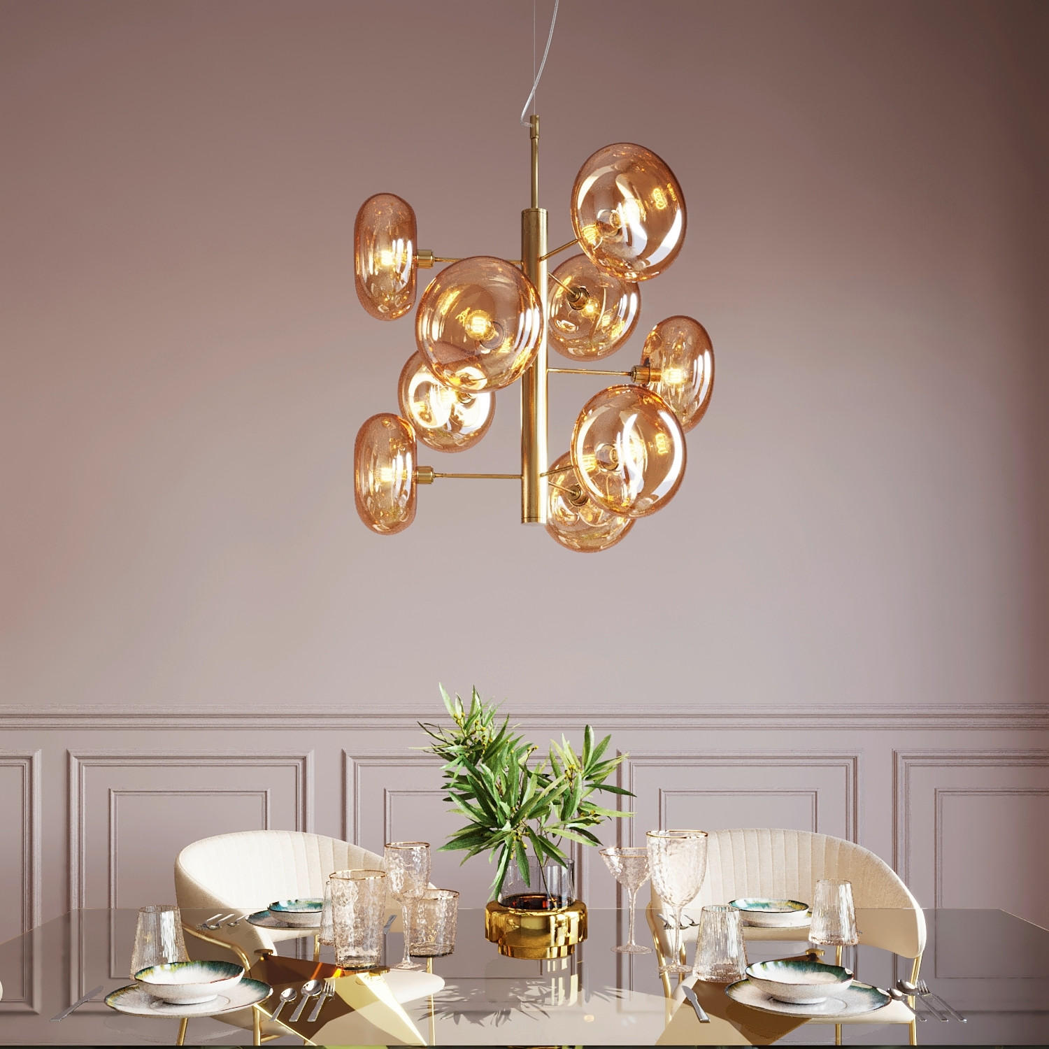 HÄNGELEUCHTE Headlight 53/155/53 cm   - Goldfarben/Schwarz, MODERN, Glas/Metall (53/155/53cm) - Kare-Design