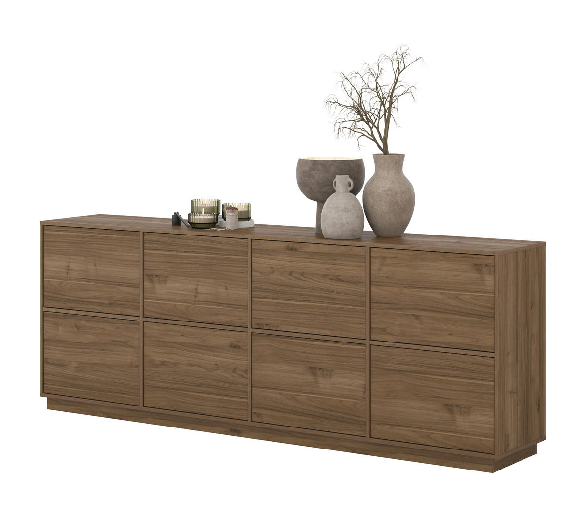 SIDEBOARD Japandi  in 220,5/45/41,5 cm  - Nussbaumfarben, Design, Holzwerkstoff (220,5/45/41,5cm) - MID.YOU