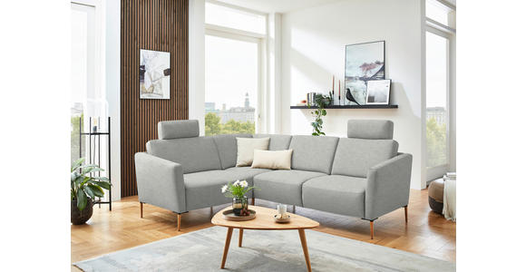 ECKSOFA  in Flachgewebe Grauweiß  189/236 cm  - Eichefarben/Grauweiß, Design, Holz/Textil (189/236cm) - Valnatura