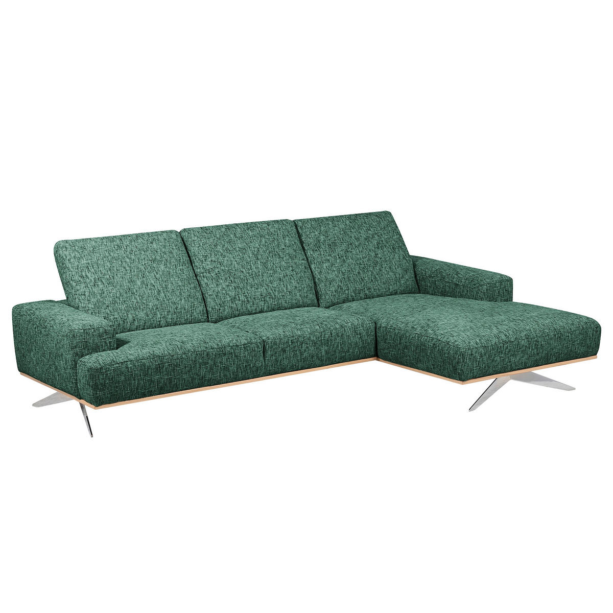 ECKSOFA PORTLAND in Struktur Grün Kopfteilverstellung  295/187 cm  - Chromfarben/Grün, Design, Holz/Textil (295/187cm) - Livetastic