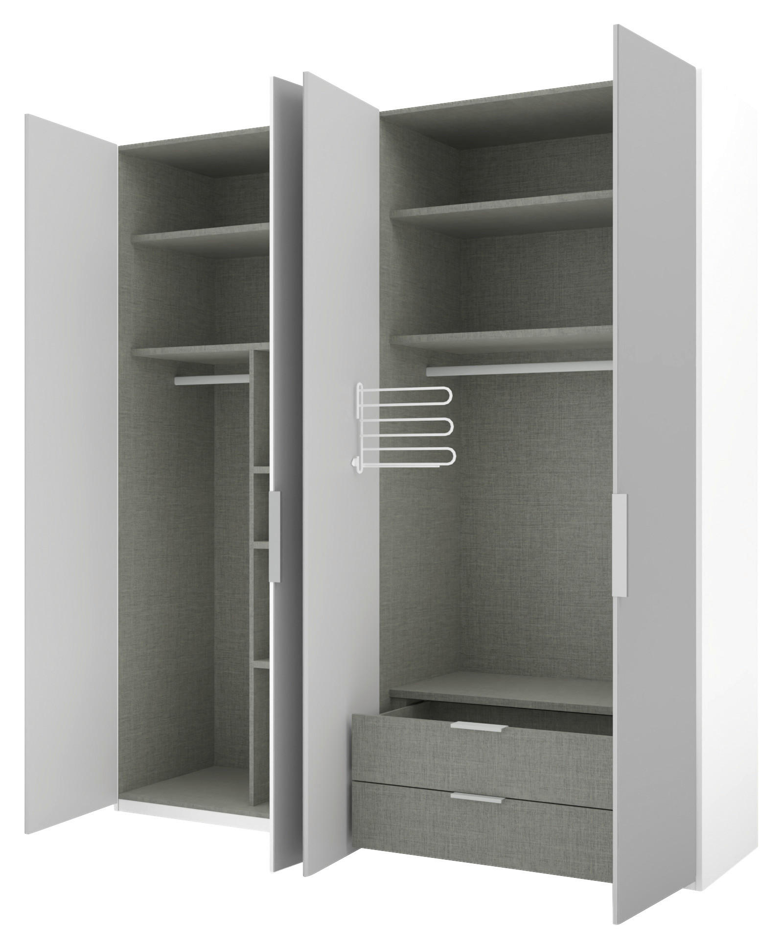 DREHTÜRENSCHRANK 200/223/62 cm 4-türig Grau, Weiß  - Alufarben/Weiß, KONVENTIONELL, Glas/Holzwerkstoff (200/223/62cm) - Novel