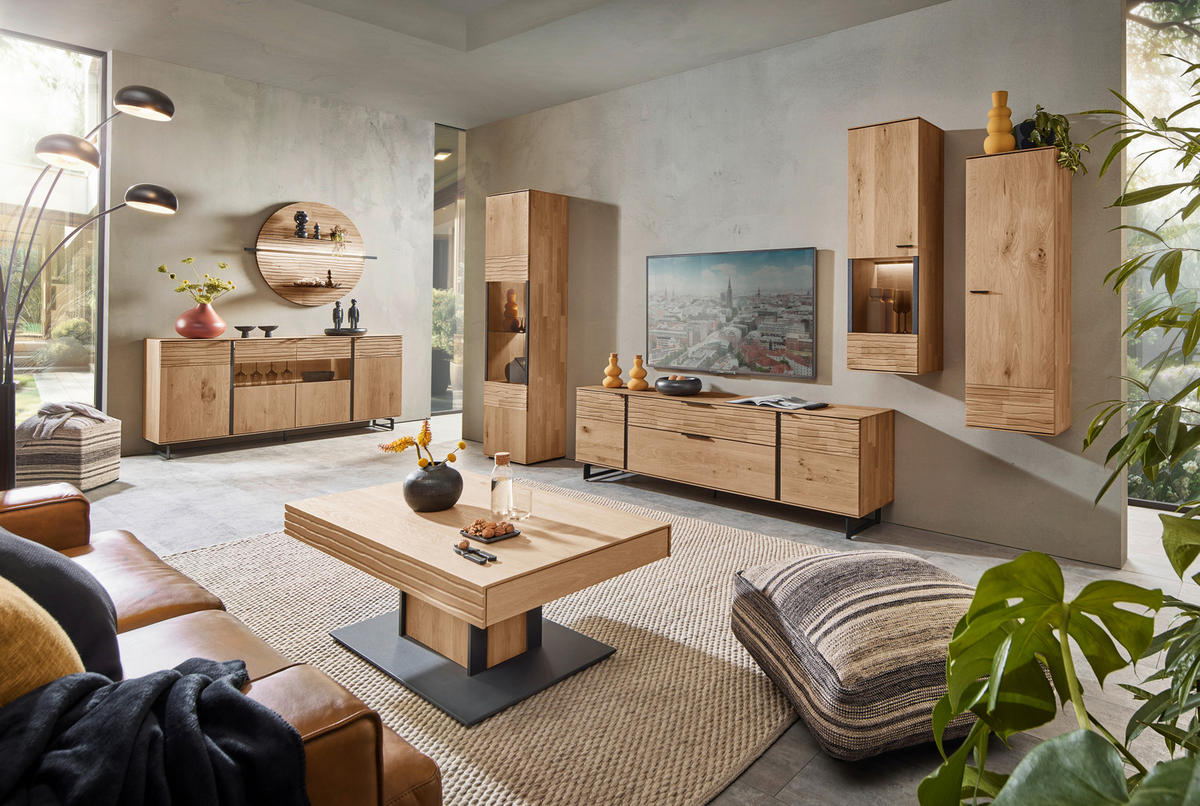 LOWBOARD  211/52/44 cm 1 Schublade(n) stehend, hängend  - Eichefarben/Anthrazit, Natur, Holz/Metall (211/52/44cm) - Valnatura