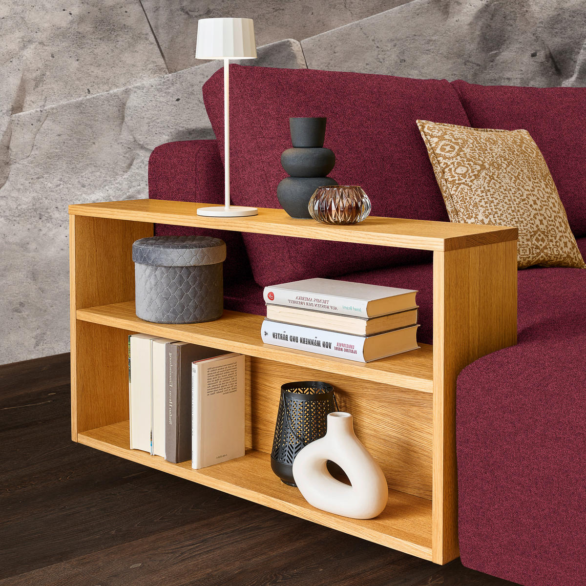 ECKSOFA in Flachgewebe Rot  - Eichefarben/Rot, Design, Holz/Textil (190/307cm) - Joka